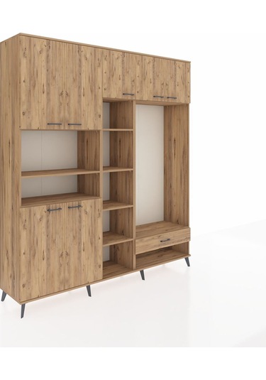 Hyperion Dolap 11 Raflı Tek Çekmeceli 7 Kapaklı 220x44x243 Çam-çam/çam Atlas Çam/atlas Çam