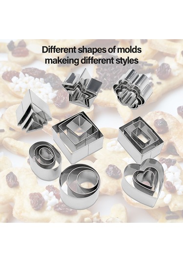 Maiyame 24'lü Paslanmaz Çelik Kurabiye Kalıbı - 8 Desen Yıldız, Kalp, Daire Vb. 3 Boyutlu, Hamur Ve Çikolata İçin Çok Renkli