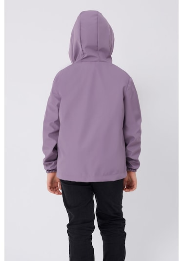 Erkek Çocuk Mürdüm İçi Astarlı Su Ve Rüzgar Geçirmez Kapüşonlu Çift Fermuarlı Cepli Mont Mürdüm