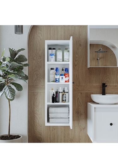 Banyo Dolabı Mat Mdf 110 X 35 Cm Banyo Boy Dolabı Beyaz Mat Beyaz