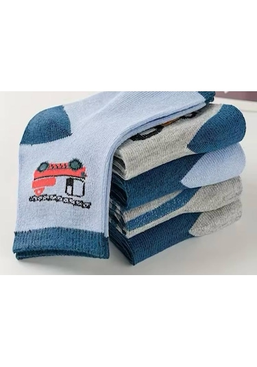 5 Çift Araba Desenli Çocuk Çorabı Çok Renkli
