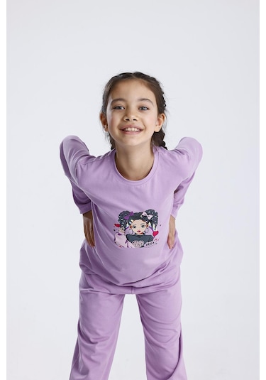 Baskılı Pijama Takımı Mor