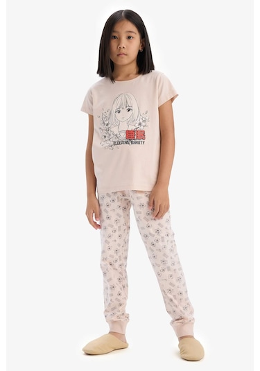 DeFacto Kız Çocuk Pijama Takımı Baskılı Kısa Kollu Üst Beli Lastikli Uzun Alt E0542A825SMPN447 Pembe DeFacto Kız Çocuk Pijama Takımı Baskılı Kısa Kollu Üst Beli Lastikli Uzun Alt E0542A825SMPN447 Pembe