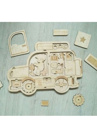 Ahşap Kedi Figürlü Eğitici Puzzle