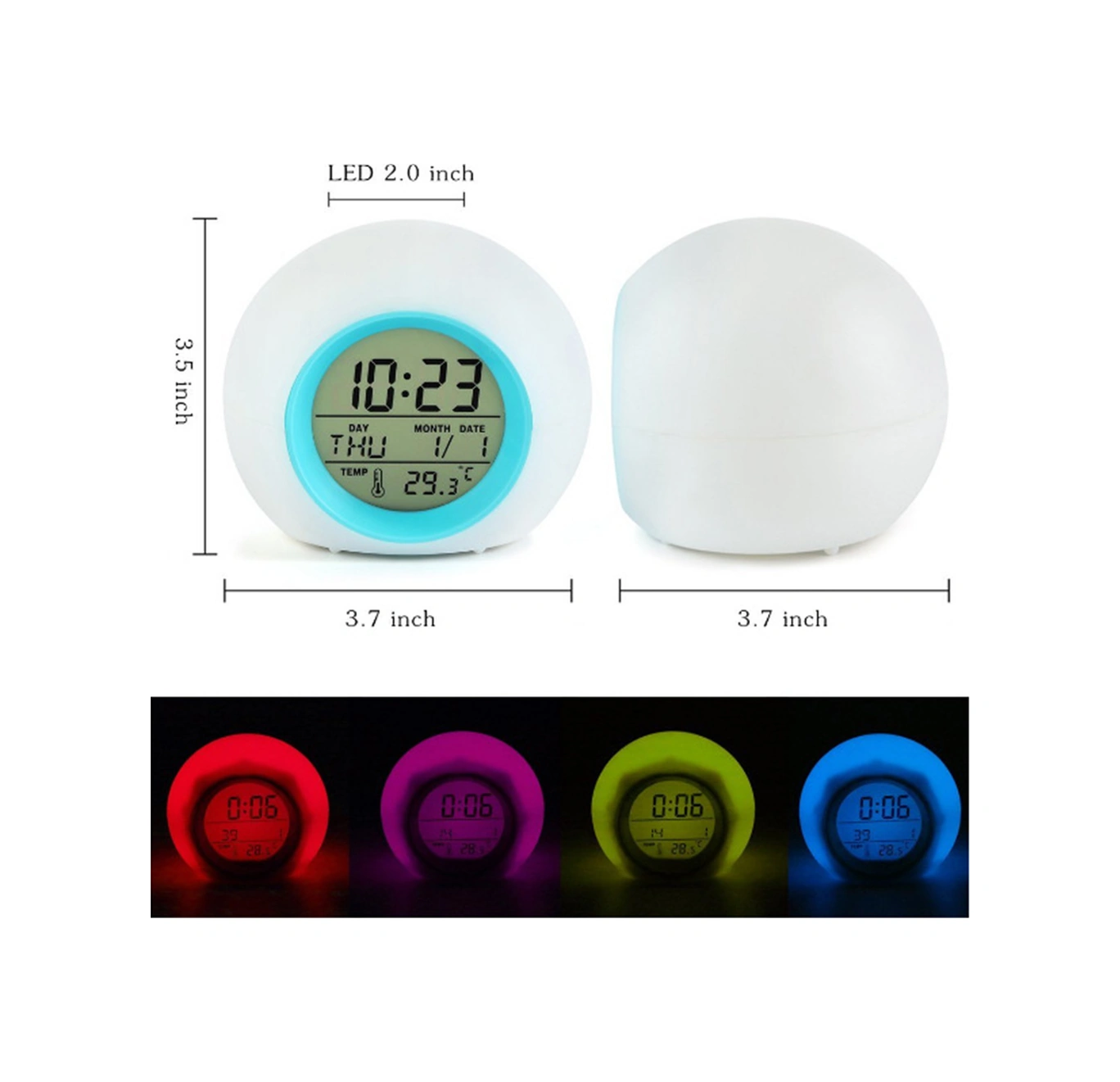 Youtek Mavi 7 Renkli Işıklı Led Masaj Saati - Doğal Sesli Alarm, Saat/tarih/sıcaklık Göstergeli, Çocuk Dost Abs Malzeme Pil Dahil Değil Mavi