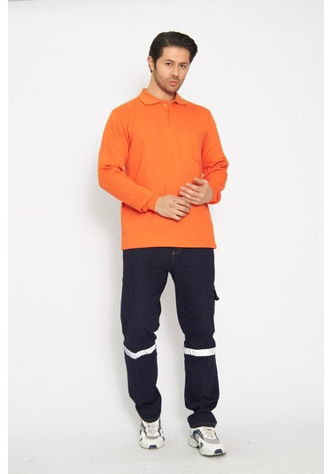Orange Safety Turuncu Polo Yaka Uzun Kol Sweat T-shirt Kışlık