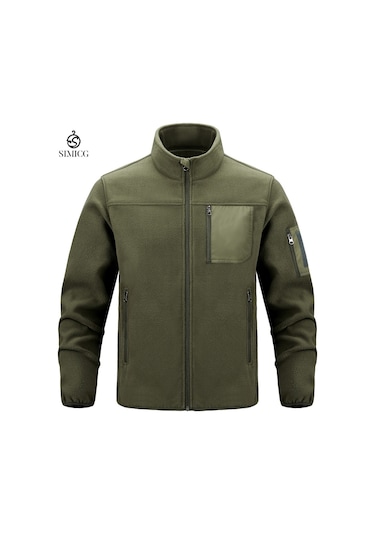 Erkekler İçin Dik Yakalı Günlük Polar Ceket Yeşil