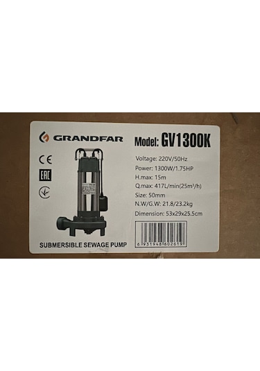 Grandfar Gv1300 Par. Bıçaklı Dalgıç 1,8hp - 15 Metre