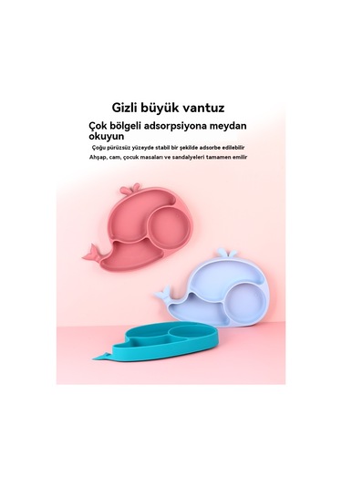 Çocuk Silikon Yemek Tabağı Dörtlü Set - Bulanık Mavi Açık Mavi