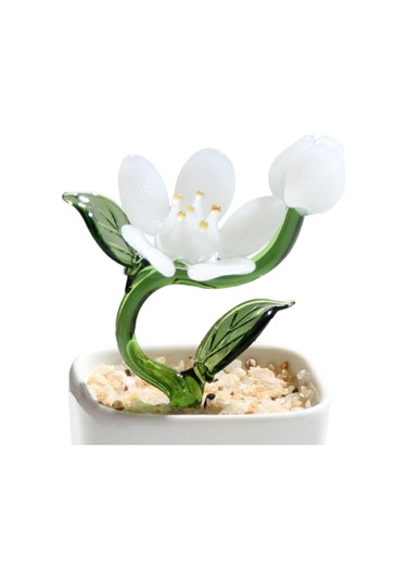 Suntek Magideal  Saksı Bitki Cam Heykeli Heykelcik Dekoratif Hediye Beyaz