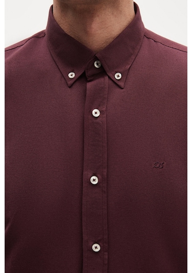 Ds Damat Slim Fit Mürdüm Oxford Düğmeli Yaka Kolay Ütülenebilir Nakış Detaylı Pamuklu Gömlek 4hc02ort03265 Mrd