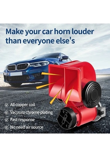 Pazly 12v Kamyonlar İçin Uygun Kırmızı Tek Parça Çift İpli Tren Salyangoz Pnömatik Korna Süper Büyük Hacimli Araba Kornası Kompresörle Donatılmış