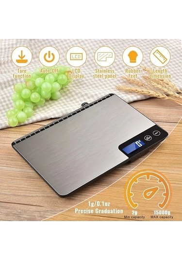 Fastbuy Wangxi Dijital Gıda Tartısı 33 Lbs Kapasiteli Gram Ons Soyma Fonksiyonu Gümüş Siyah Gümüş - Siyah