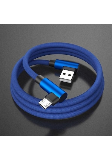 Mavi İos Uyumlu Samsung L Huawei L İçin Ekstra Uzun L Tipi Kavisli Örgülü Usb Kablosu Hızlı Şarj Kablosu Mikro C Tipi Usb Kablosu 1m Type-c