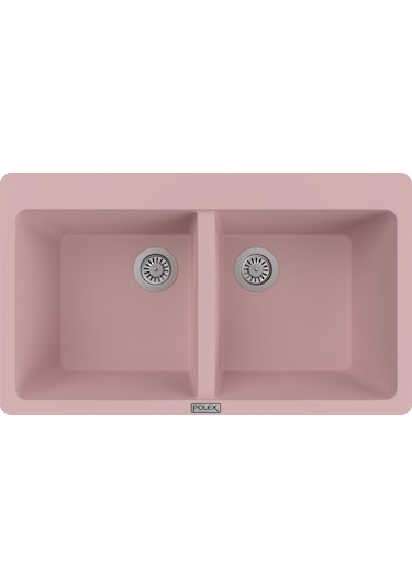 Polex Cristalüx Granit Evye P-N9 Pembe 2 Hazneli Tezgah Altı Ve Tezgah Üstü Mutfak Evyesi 86x50.5 CM