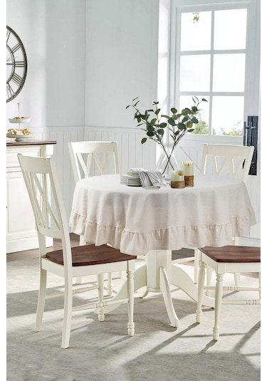 Naturel Fırfırlı Masa Örtüsü Vintage Yuvarlak Krem