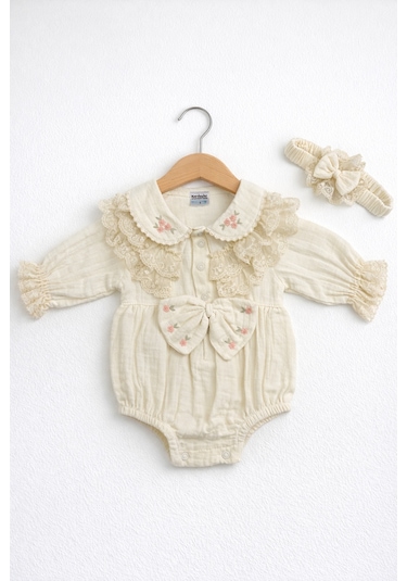 Kardeşler Bebe Müslin Body & Zıbın Dantel Detay Bej
