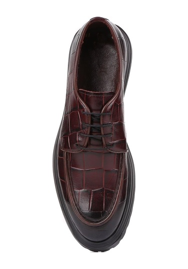 Shoetyle - Bordo Croco Deri Bağcıklı Erkek Günlük Ayakkabı 250-1615-758-bordo Bordo