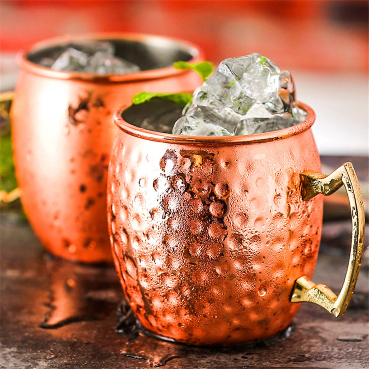 Geeksen Moscow Mule Kokteyl Bardağı - 304 Paslanmaz Çelik, Bakır Kaplama, Tokmak Dikdörtgen, 530ml, Ev-bar Restoran Kullanıma Uygun Diğer