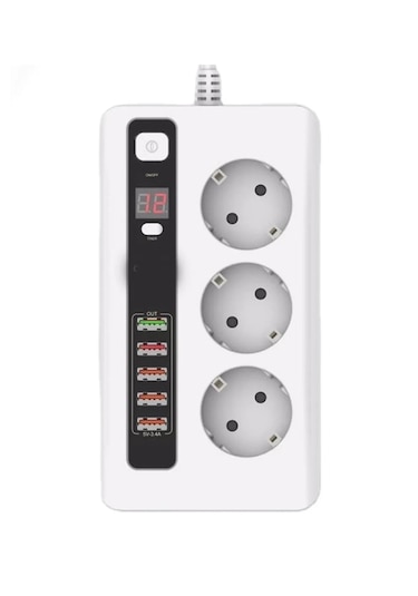 4.2a Usb'li Akıllı 3'lü Priz Zaman Ayarlı 5 Usb 2 Metre Uzatma