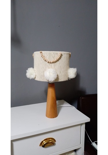 Ekru Makrome Avize Abajur Set Çocuk Odası Avize Bebek Odası Avize Abajur E27 Duy Ekru