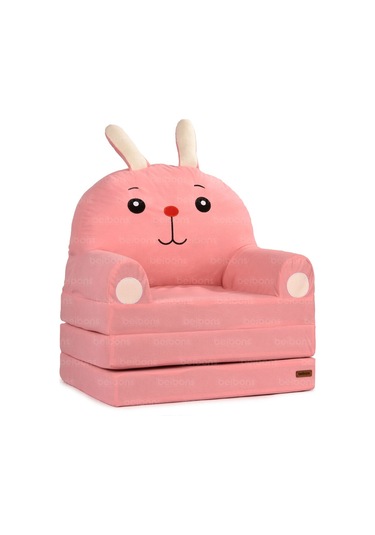 Portatif Katlanabilir Sevimli Çocuk Koltuğu - 3 Katlı Çocuk Yatak Koltuk - Taşınabilir Bebek Koltuğu Pembe Kırmızı