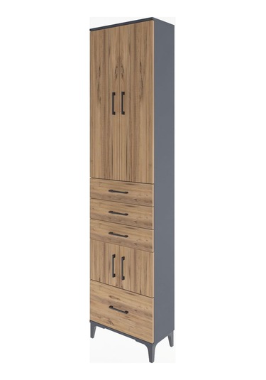 Arges Dolap 4 Raflı 4 Çekmeceli 4 Kapaklı 60x30x243 Antrasit-çam Antrasit