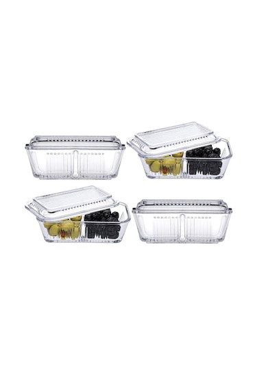 Paşabahçe Bölmeli Saklama Kabı 4 Adet Zeytinlik Tereyağlık 96764 Şeffaf