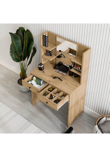 2212 Shıny Aynalı 2 Çekmeceli 80 Cm Makyaj Masası Sepet