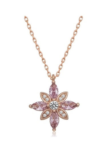 Gümüş Rose Pembe Taşlı Umut Çiçeği Kolye Çok Renkli