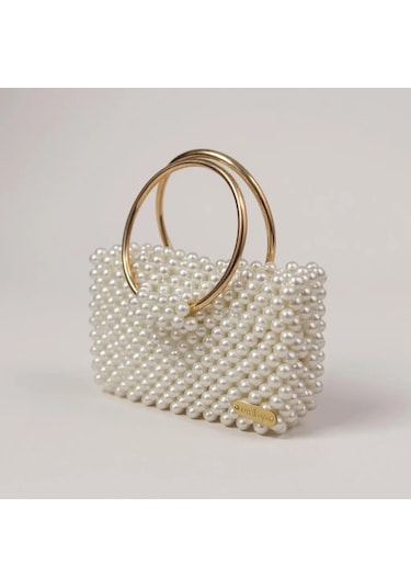 Plentiful İnci Boncuk Çanta, Abiye , Gece , Düğün, Gelin,nişan Çantası Krem