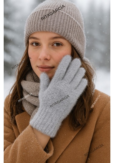 Peluş Uzun Eldiven Gri2