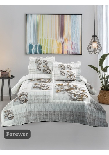 Örtüm Çift Kişilik Kapitone Yatak Örtüsü Bej - Kahverengi