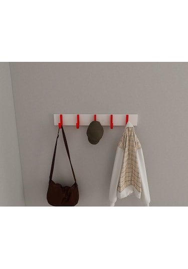 Hepsi3boyutlu Modern Duvar & Kapı Baston Askılık - 5 Adet Kırmızı J Askılık - Model No : 6 Kırmızı