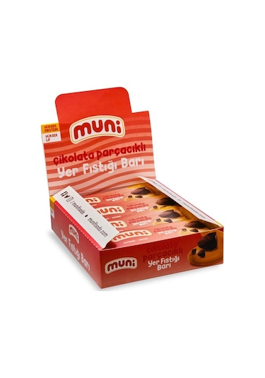 Muni Çikolata Parçacıklı Yer Fıstığı Barı 12 x 40 G