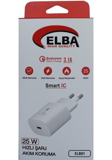 Elba Elb42 Beyaz 25w Şarj Kafa+ İphone Uyumlu Kablo Usb-c Pd3.0-qc4.0 Akım Koruma-hızlı Şarj-