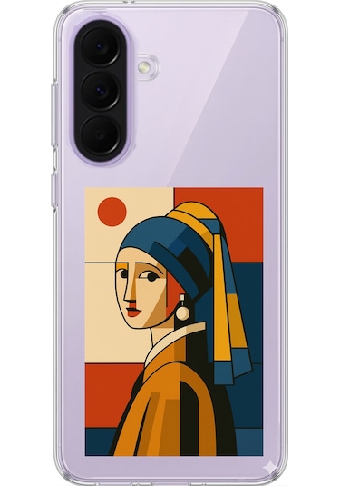 Samsung Galaxy A37 Uyumlu Bauhaus İnci Küpeli Kız Baskılı Silikon Kılıf Renkli