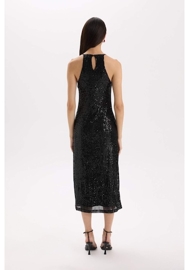 DeFacto Halter Yaka Payetli Kolsuz Midi Siyah Elbise E2437AX24WNBK81 DeFacto Halter Yaka Payetli Kolsuz Midi Siyah Elbise E2437AX24WNBK81
