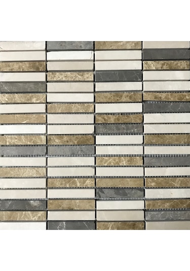 Doğaltaş 30,5X30Cm Mermer Mix Mutfak Tezgah Arası Fileli Cilalı