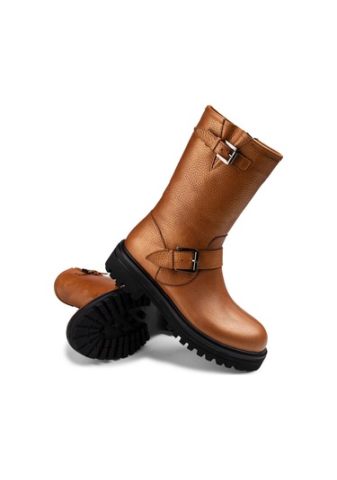 Deery Hakiki Deri Bronz Rengi Kadın Bot Bronz Kahverengi