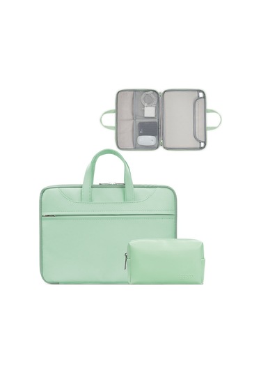 Baona Bn-q006 Pu Deri Tam Açılan Laptop Çantası 11/12 İnç İçin Nane Yeşili + Güç Çantası Siya