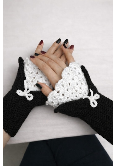 Youngcraft El Örgüsü Vintage Eldiven Beyaz - Siyah