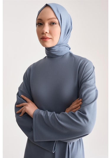 Armine Örme Beli Çift Bağlamalı Elbise Ort9727 İndigo Mavi
