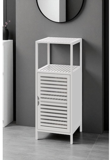 Digithome Bambu Beyaz Lake 1 Kapaklı 2 Raflı Banyo Düzenleyici Organizer Dik Dolap Db-0044 Beyaz