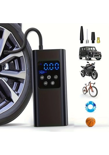 Primepickings Black Portable Lastik Hava Kompresoru 150psı Kablosuz Elektrikli Sise Digital Ekranli Usb-c Sarjli Araba Bisiklet Motor Top Icin