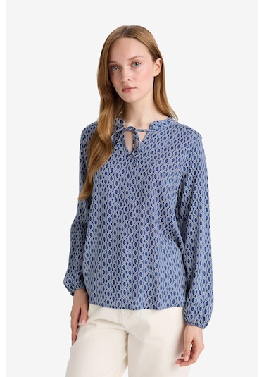 DeFacto Regular Fit Bağcıklı Yaka Desenli Uzun Kollu Bluz N1809AZ25SPIN69