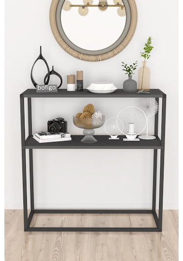 Bofigo Metal Ayaklı Dresuar Dekoratif Raflı Dresuar Antrasit