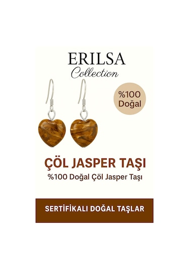 Sertifikalı Kalp Model Çöl Jasper Taşı Küpe Güç, Denge Ve Korum Çok Renkli