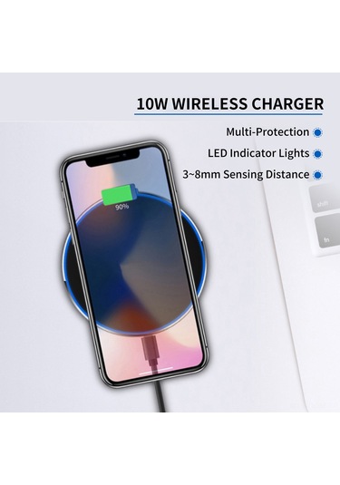 Qingmipy Alüminyum Gümüş 10w Hızlı Şarj, Kablosuz Masaüstü Şarj Cihazı, Led Gösterge, 8mm Kılıf Geçirgen, Çoklu Güvenlik Koruma
