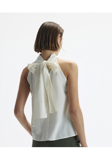 Yargıcı Kolsuz Dik Yaka Bağlamalı Bluz KIRIK BEYAZ Kırık Beyaz